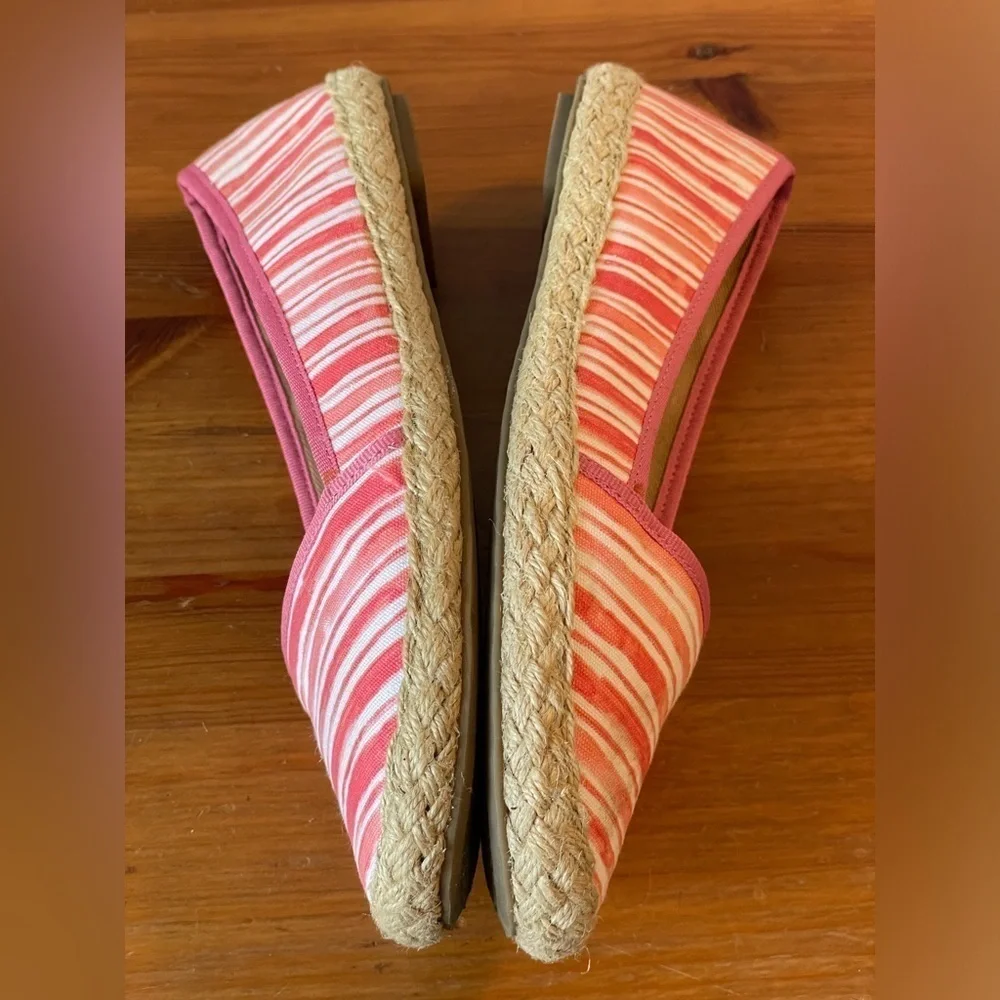 Lands End, women’s 7, pink and white stripe canvas espadrille flats like new